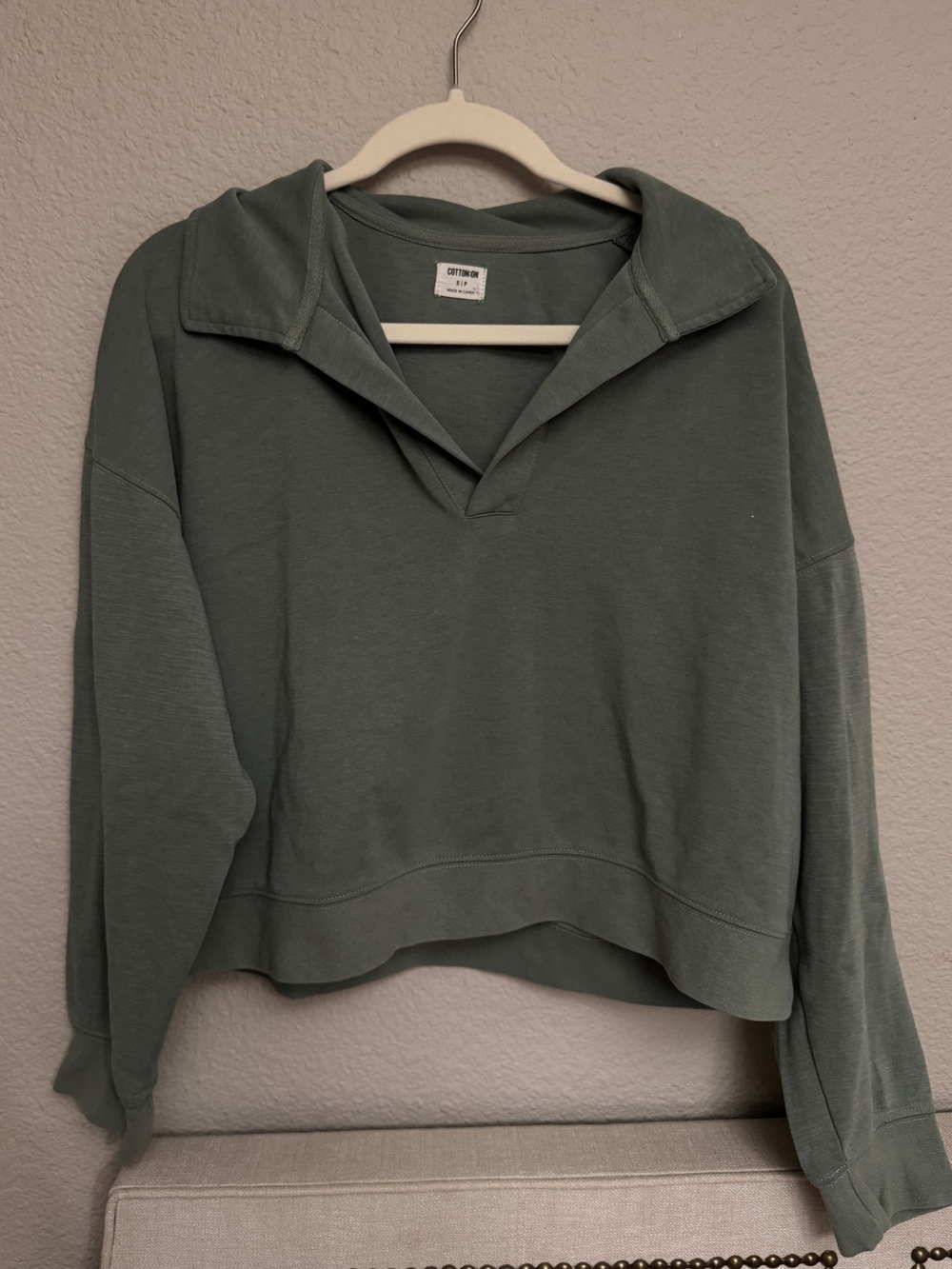 Cotton On Collared Sweatshirt Sage Green Long Sleeve Pullover S